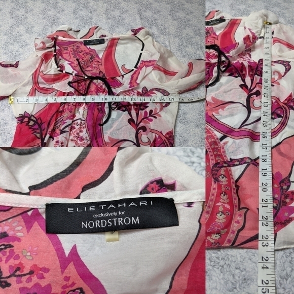 Elie Tahari pink white Franca blouse XS - Picture 4 of 7